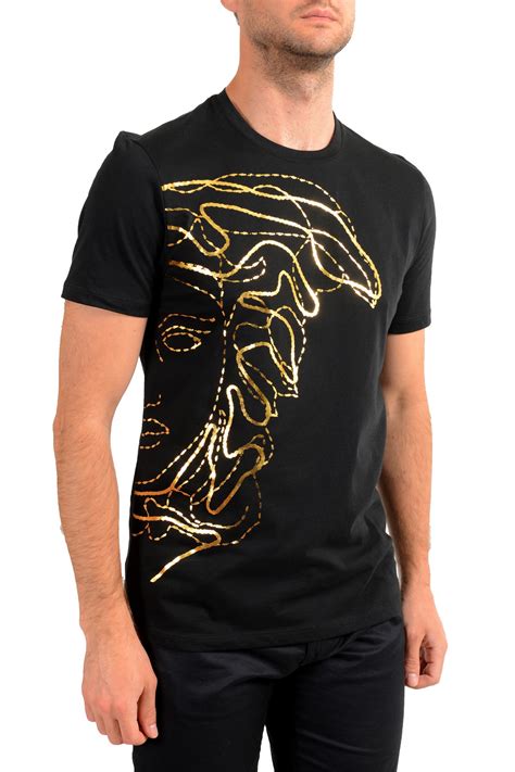 versace t shirt herren schwarz gold|versace collection men shirt black.